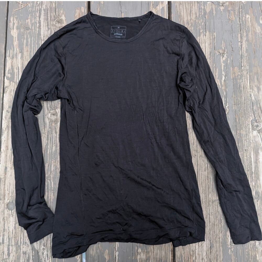 Adidas Men's M Black Base Layer Long Sleeve Shirt 60% Wool Lyocell Thermal